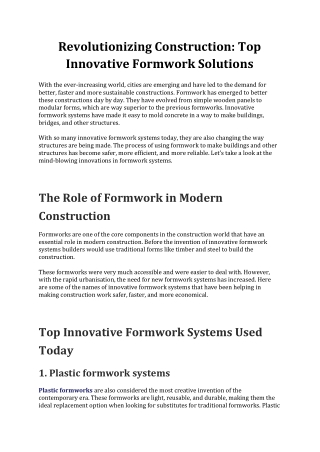Revolutionizing Construction: Top Innovative Formwork Solutions