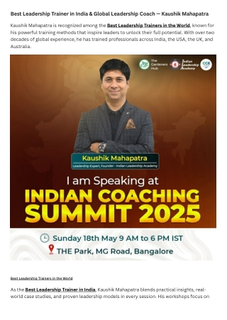 Best Leadership Trainer in India & Global Leadership Coach — Kaushik Mahapatra