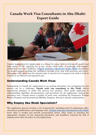 Canada Work Visa Consultants in Abu Dhabi Expert Guide