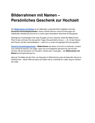 Bilderrahmen mit Namen – Persönliches Geschenk zur Hochzeit