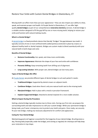 Restore Your Smile with Custom Dental Bridges in Glastonbury, CT