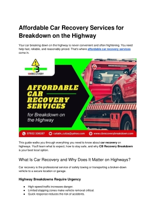 Affordable Car Recovery Services for Breakdown on the Highway