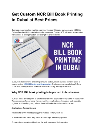 Get Custom NCR Bill Book Printing in Dubai at Best Prices