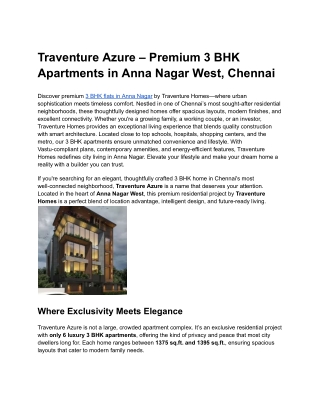 Your Dream 3 BHK Flat in Anna Nagar – Traventure Homes Chennai"