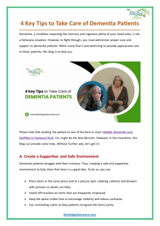 4 Key Tips to Take Care of Dementia Patients