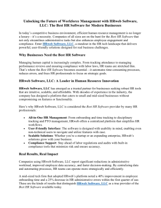 Unlocking the Future of Workforce Management with HRweb Software LLC The Best HR Software for Modern Businesses
