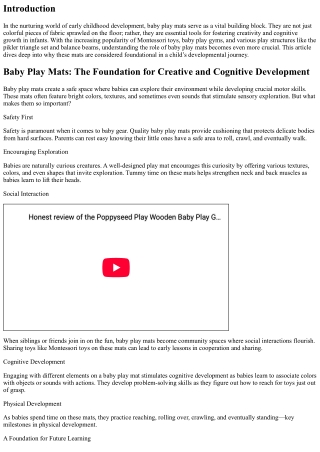 Baby Play Mats: The Foundation for Creative and Cognitive Development