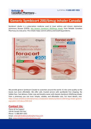 Generic Symbicort 2006mcg Inhaler Canada