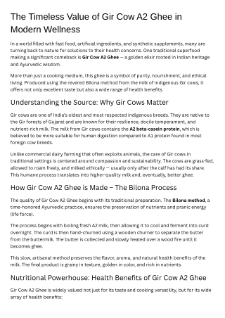 The Timeless Value of Gir Cow A2 Ghee in Modern Wellness