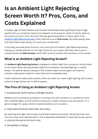 Is an Ambient Light Rejecting Screen Worth It Pros, Cons, and Costs Explained
