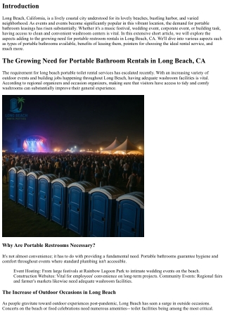 The Growing Need for Portable Bathroom Rentals in Long Beach, CA