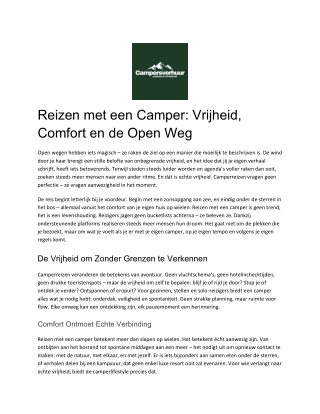 Reizen met een Camper Vrijheid, Comfort en de Open Weg