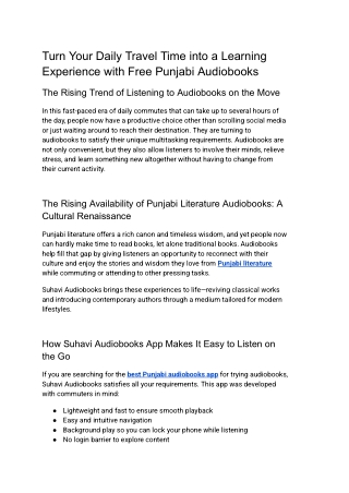 Turn Your Daily Travel Time into a Learning Experience with Free Punjabi Audiobooks