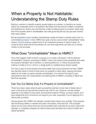 When a Property is Not Habitable: Understanding the Stamp Duty Rules