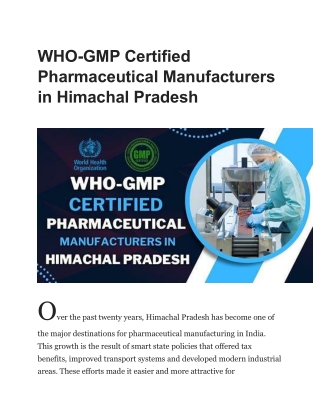 WHO-GMP Certified Pharmaceutical Manufacturers in Himachal Pradesh