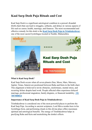 Kaal Sarp Dosh Puja Rituals and Cost