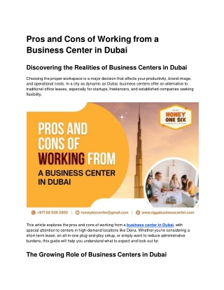 Pros and Cons of Working from a Business Center in Dubai