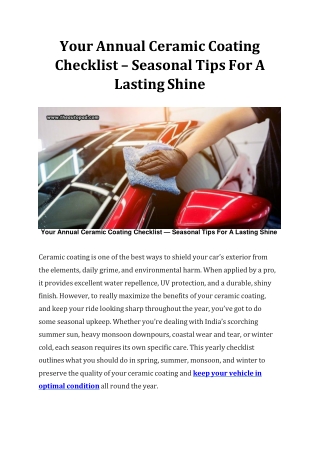 Your Annual Ceramic Coating Checklist – Seasonal Tips For A Lasting Shine