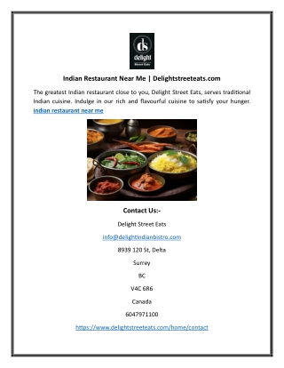 Indian Restaurant Near Me | Delightstreeteats.com