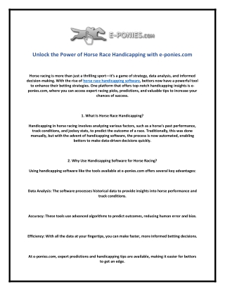 Unlock the Power of Horse Race Handicapping with e-ponies.com