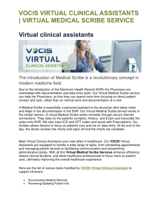 VOCIS Virtual Medical Scribe Services New Jersey