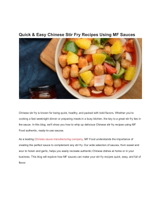 Quick & Easy Chinese Stir Fry Recipes Using MF Sauces