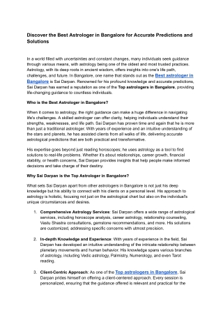 Discover the Best Astrologer in Bangalore for Accurate Predictions and Solutions