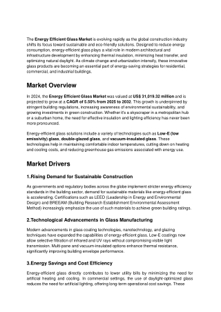 Energy Efficient Glass Market:  Size, Trends, and Growth Analysis 2032