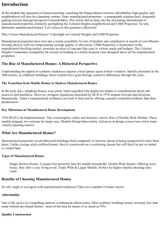 Why Choose Manufactured Homes? A Spotlight on Colonial Heights and UMH Propertie