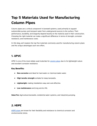 Top 5 Materials Used for Manufacturing Column Pipes