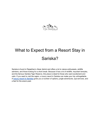 What to Expect from a Resort Stay in Sariska_