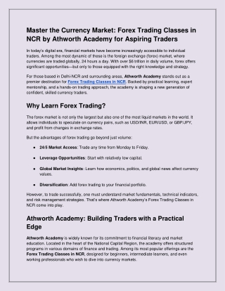 Master the Currency Market: Forex Trading Classes in NCR by Athworth Academy