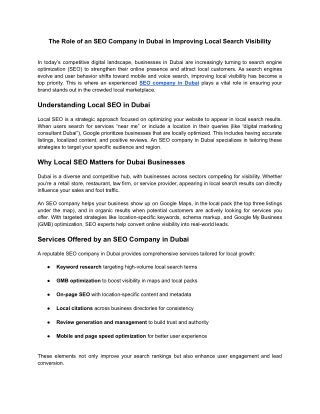 The Role of an SEO Company in Dubai in Improving Local Search Visibility