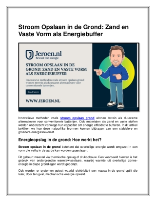 Stroom Opslaan in de Grond: Zand en Vaste Vorm als Energiebuffer