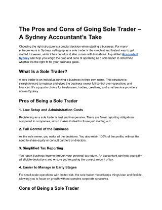 The Pros and Cons of Going Sole Trader – A Sydney Accountant’s Take