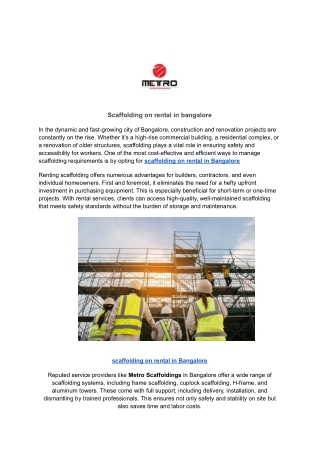 Scaffolding on rental in Bangalore