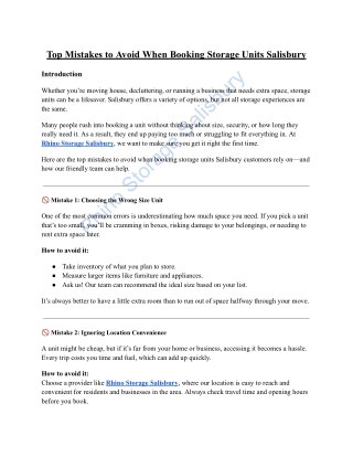 Top Mistakes to Avoid When Booking Storage Units Salisbury