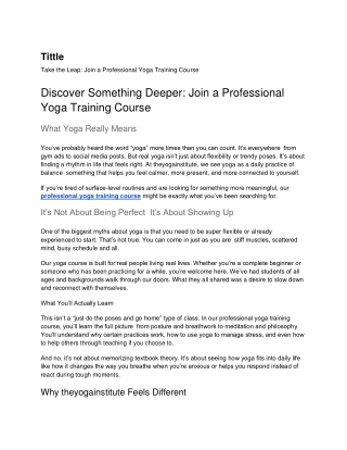 Take the Leap: Join a Professional Yoga Training Course