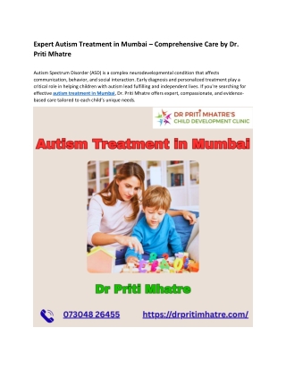 Effective Autism Treatment in Mumbai – Dr. Priti Mhatre