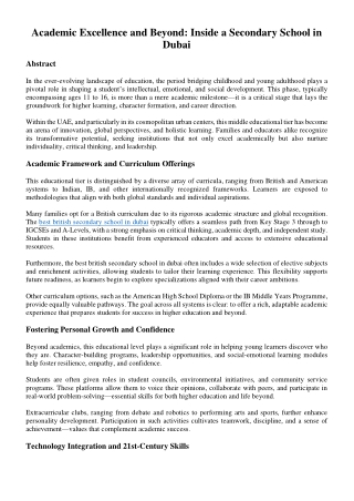 Academic Excellence and Beyond: Inside a Secondary School in Dubai