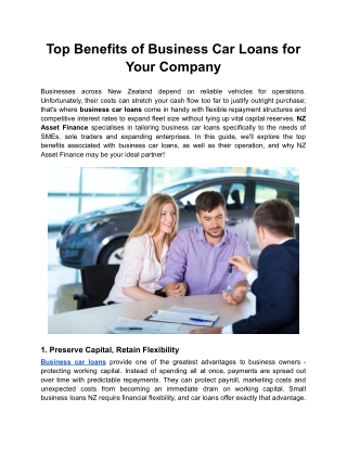 Top Benefits of Business Car Loans for Your Company