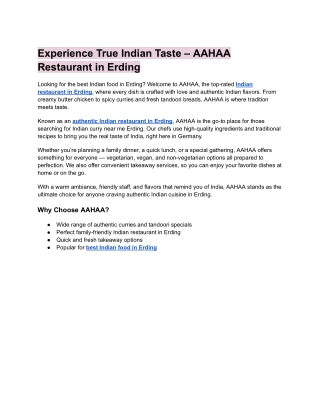 Experience True Indian Taste – AAHAA Restaurant in Erding