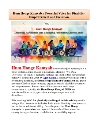 Hum Honge Kamyab A Voice for Disability Empowerment