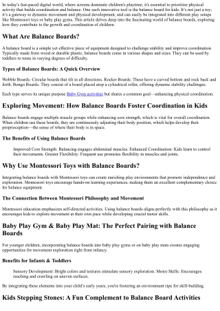 Exploring Movement: How Balance Boards Foster Coordination in Kids