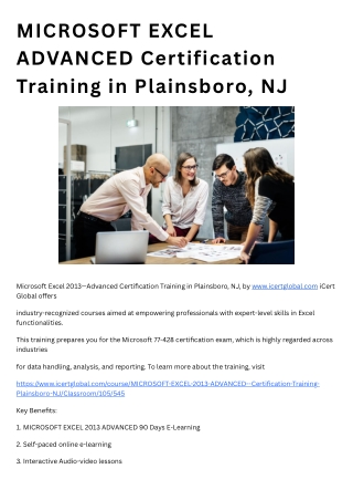 MICROSOFT EXCEL ADVANCED Certification Training in Plainsboro, NJ