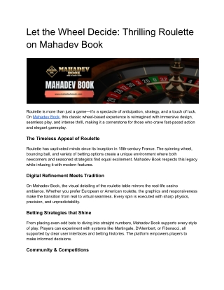 Let the Wheel Decide: Thrilling Roulette on Mahadev Book