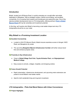 Plots in Bidadi Mysore Road