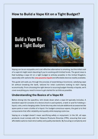 Build Your Vape Kit on a Budget: Smart Vaping for Beginners