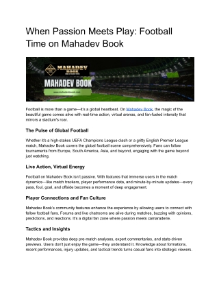 When Passion Meets Play: Football Time on Mahadev Book
