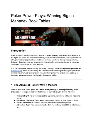 Poker Power Plays: Winning Big on Mahadev Book Tables